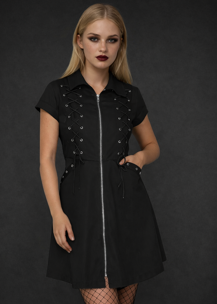 Zipper Dress with Lace-Up Details: Edgy Emo Mini Zipper Dress with Lace-Up Details: Edgy Emo Mini — Emo Outfits 2027