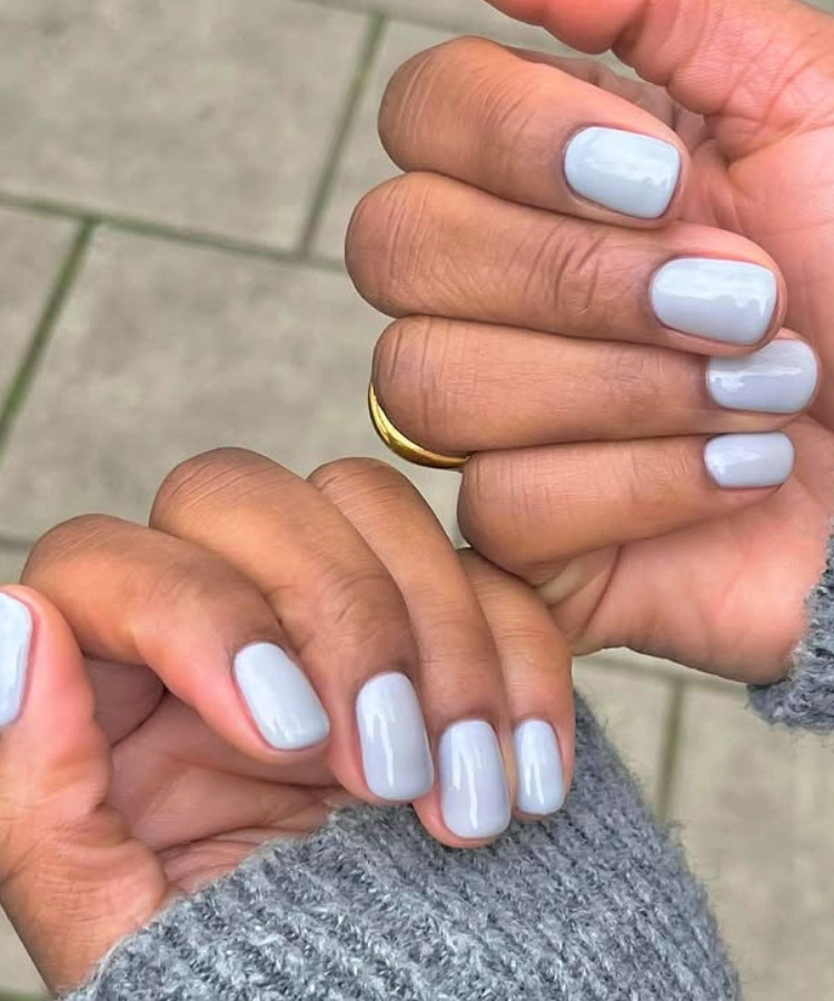 Glossy Light Grey Short Squares Glossy Light Grey Short Squares — Nails 2027 for Short Nail Beds