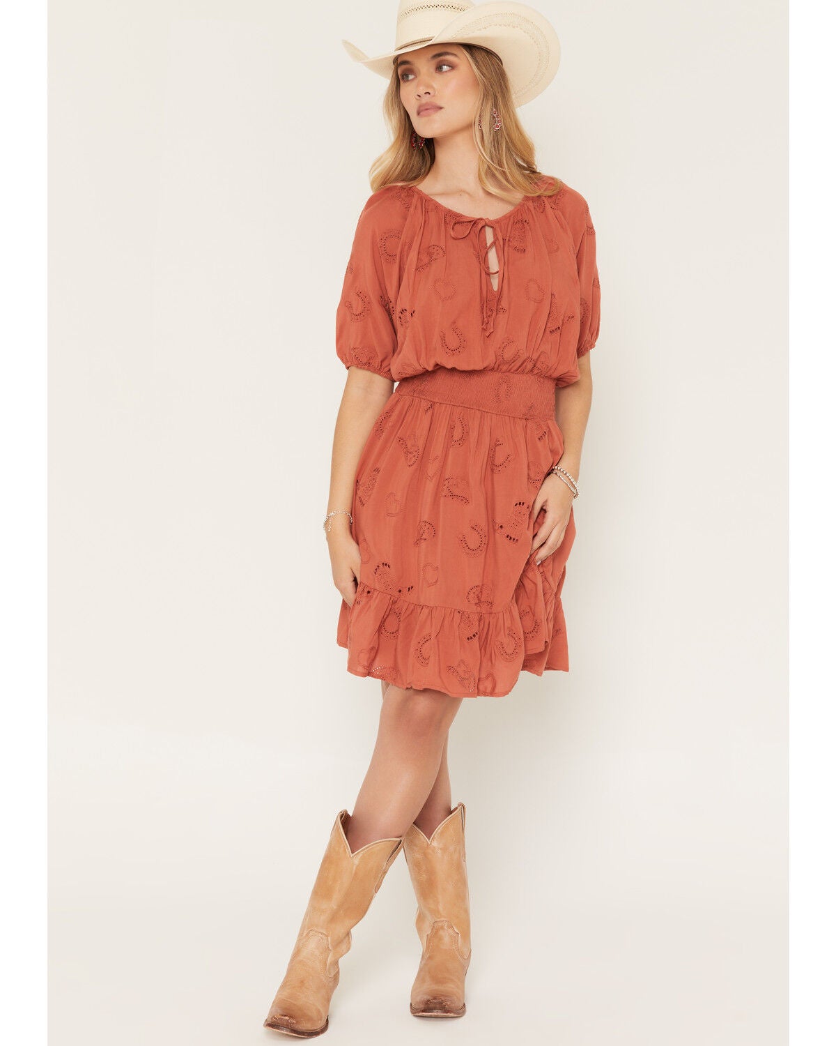 Embroidered Rust Dress and Cowboy Boots for a Ranch Vibe Embroidered Rust Dress and Cowboy Boots for a Ranch Vibe — Farm Outfits 2027