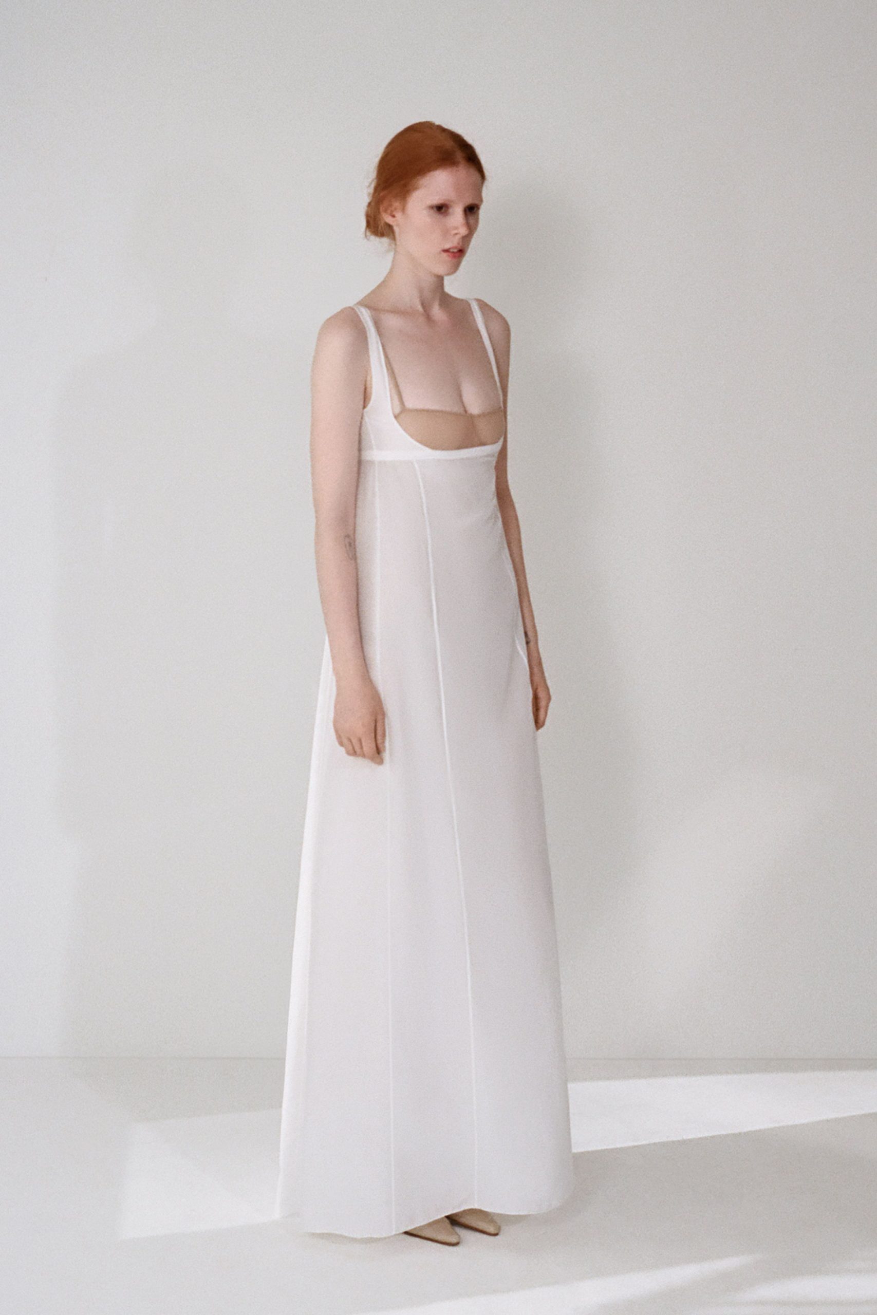 White Sheer Strappy Maxi Dress with A-line Silhouette — Silk Dresses 2027