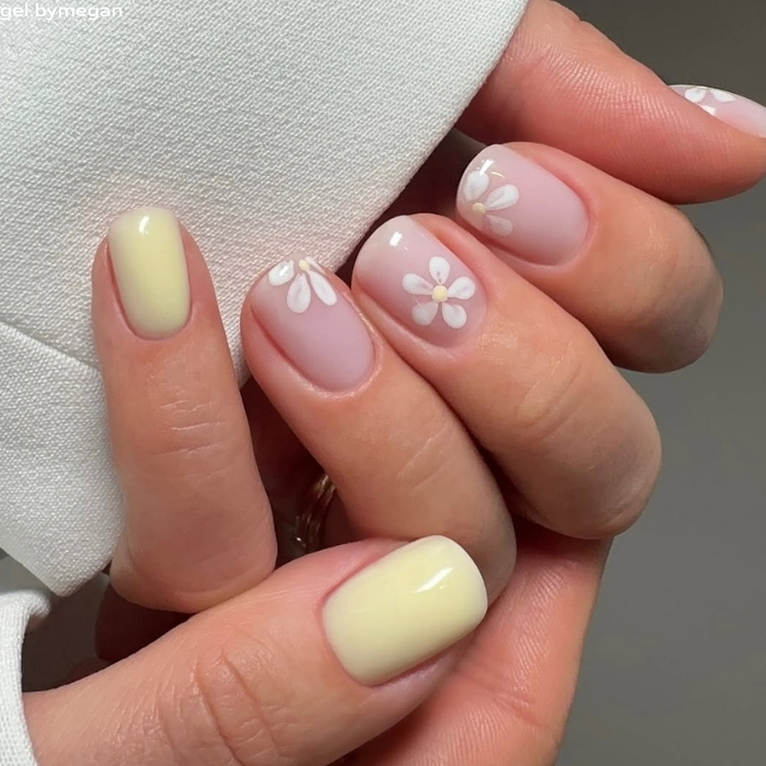 Simple Floral Pastel Yellow Pink Nails Simple Floral Pastel Yellow Pink Nails — Spring Acrylic Nails 2027