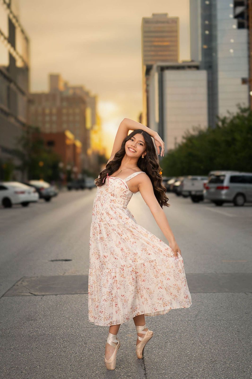 Artistic Flair: Floral Midi Dress and Ballet Pointe Shoes Artistic Flair: Floral Midi Dress and Ballet Pointe Shoes — Senior Photo Outfits 2027