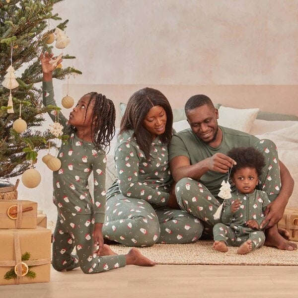 Olive Green Santa Mug Print Pajamas Olive Green Santa Mug Print Pajamas — Matching Family Christmas Outfits 2026