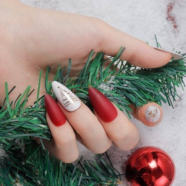 Matte Red Gold Foil Snowflake Nails Matte Red Gold Foil Snowflake Nails — Matte Christmas Nails 2026