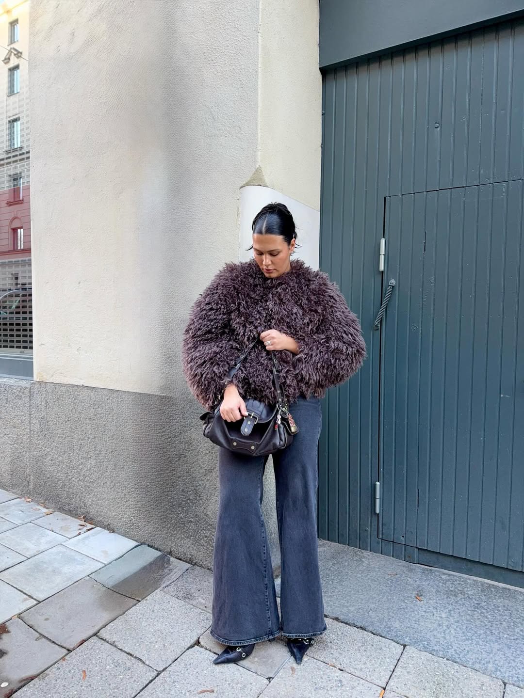 Cozy Elegance: Faux Fur Jacket with Grey Wide-Leg Jeans Cozy Elegance: Faux Fur Jacket with Grey Wide-Leg Jeans — Black Jeans Outfits 2027