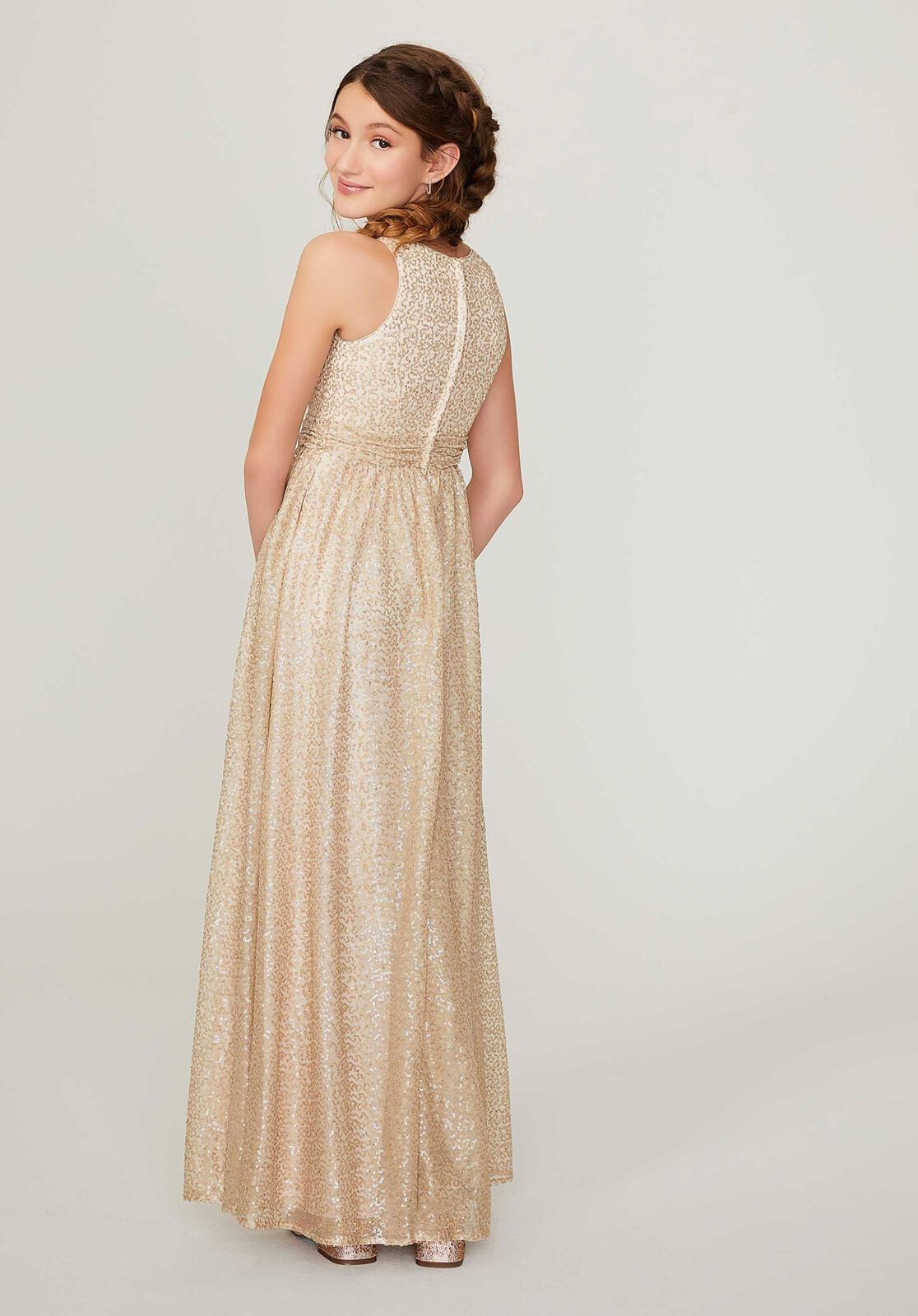 Gold Sequin Sleeveless Maxi Dress for Formal Occasions Gold Sequin Sleeveless Maxi Dress for Formal Occasions — Junior Bridesmaid Dress 2027