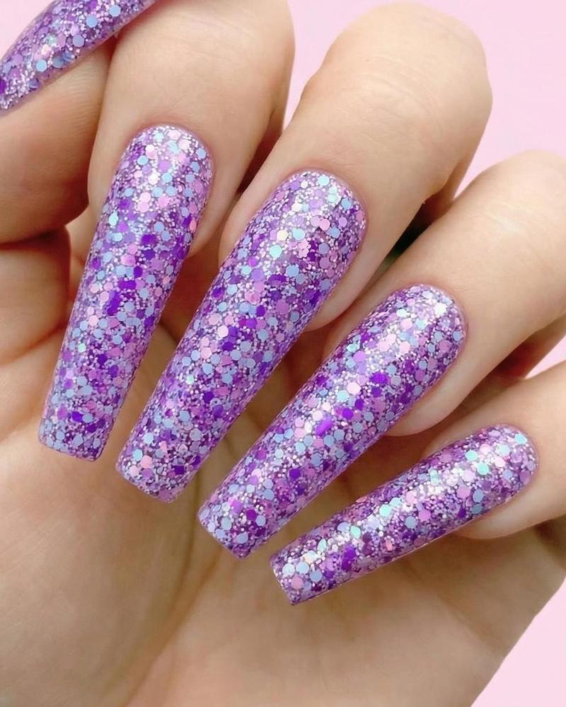 Purple Blue Pink Glitter Bomb Long Coffin Nails Purple Blue Pink Glitter Bomb Long Coffin Nails — Date Night Nails 2027
