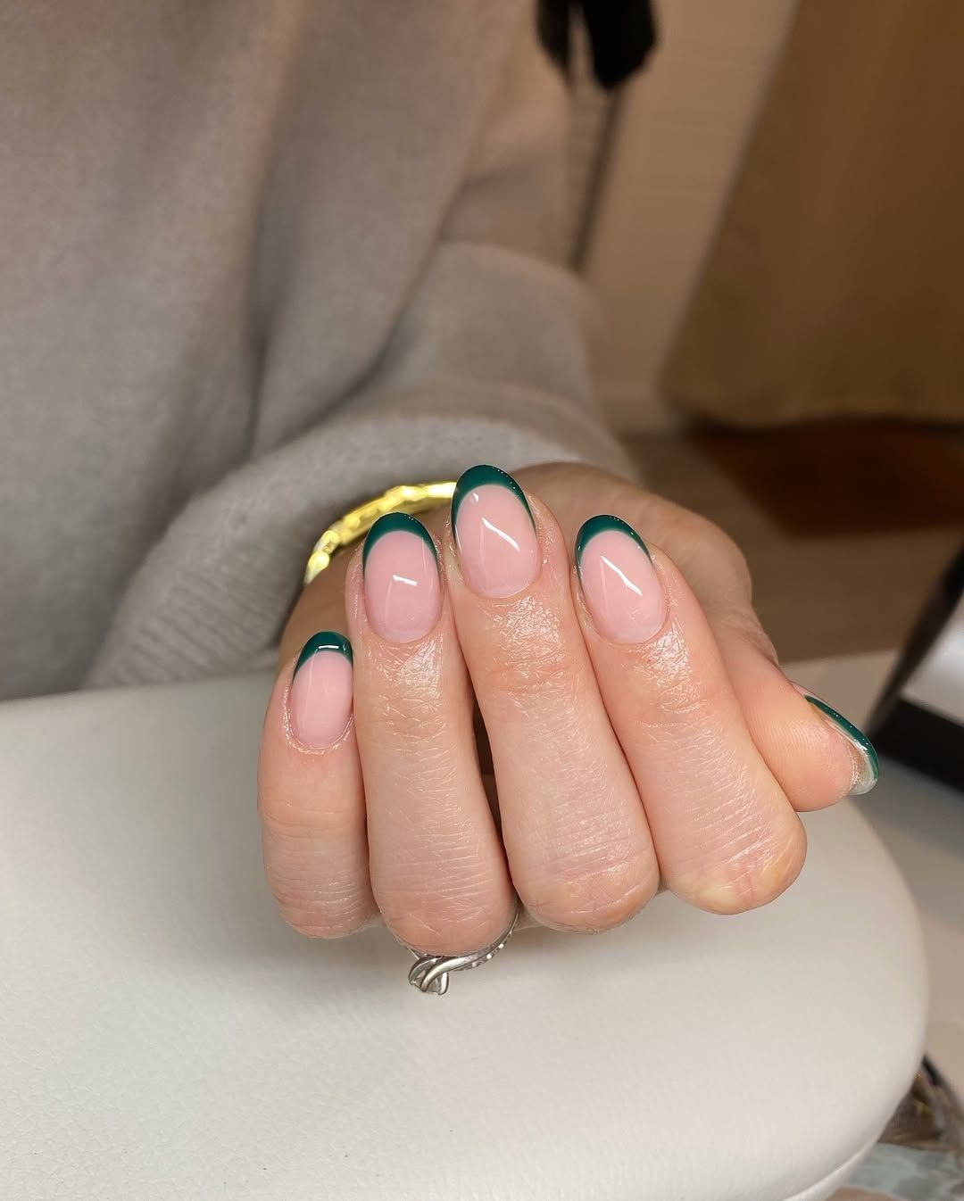 Emerald Green French Tip Oval Nails — Winter Oval Nails 2027