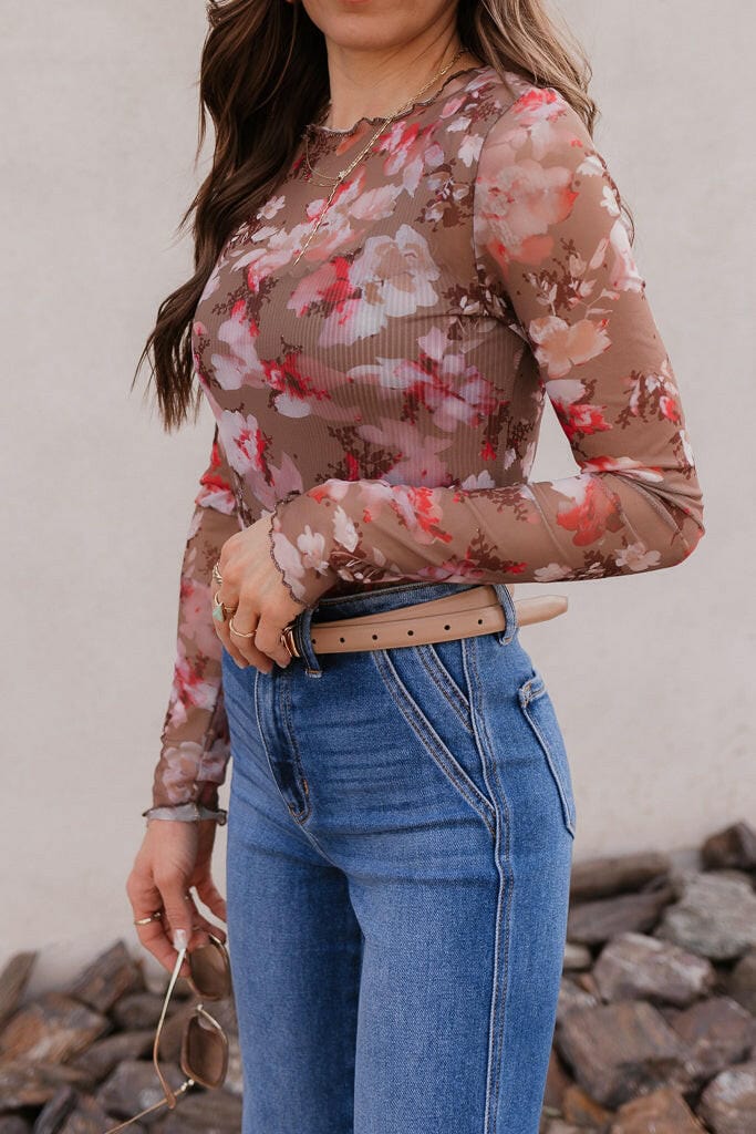 Floral Mesh Top with Ribbed Base Layer Floral Mesh Top with Ribbed Base Layer — Sheer Top Outfits 2027
