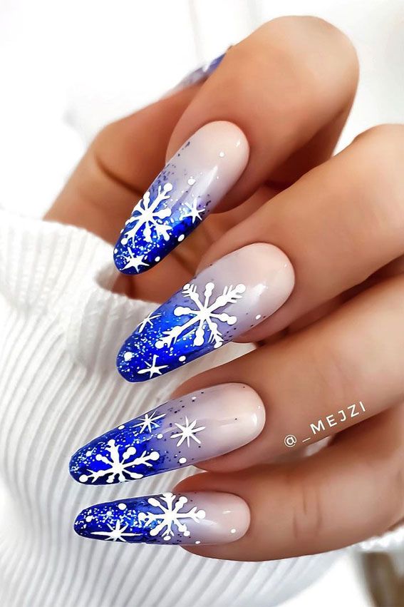 Snowflakes And Glitter Visual Idea — Winter Ombre Nails 2027