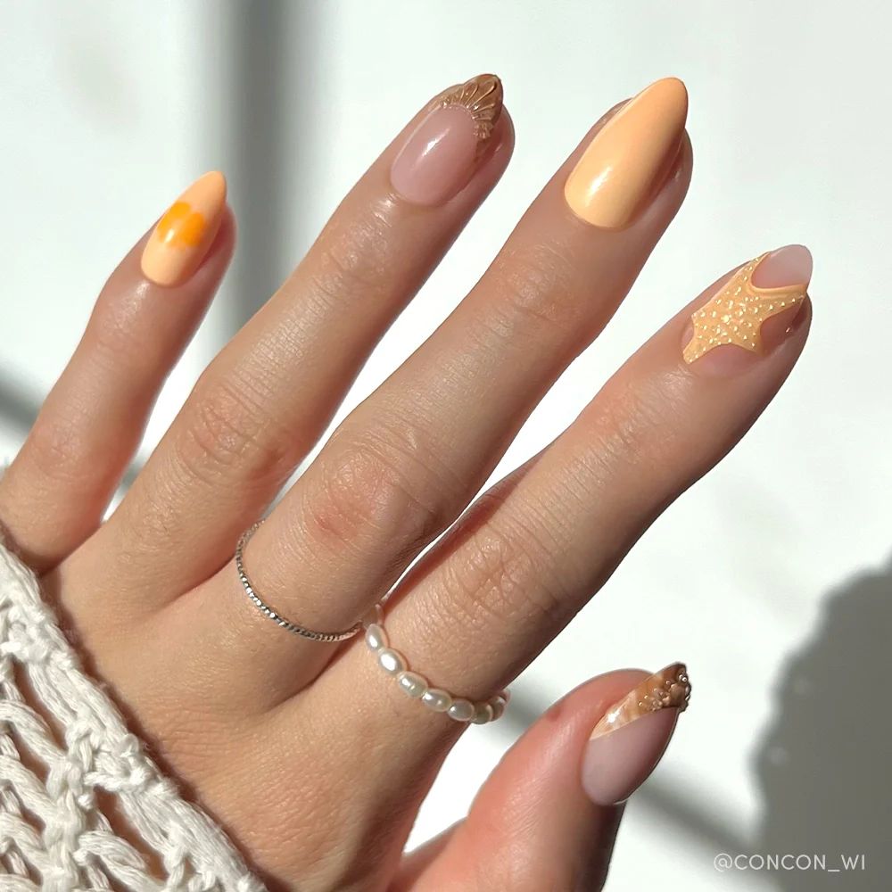 Peach Starfish Wavy Lines — Coastal Nails 2027