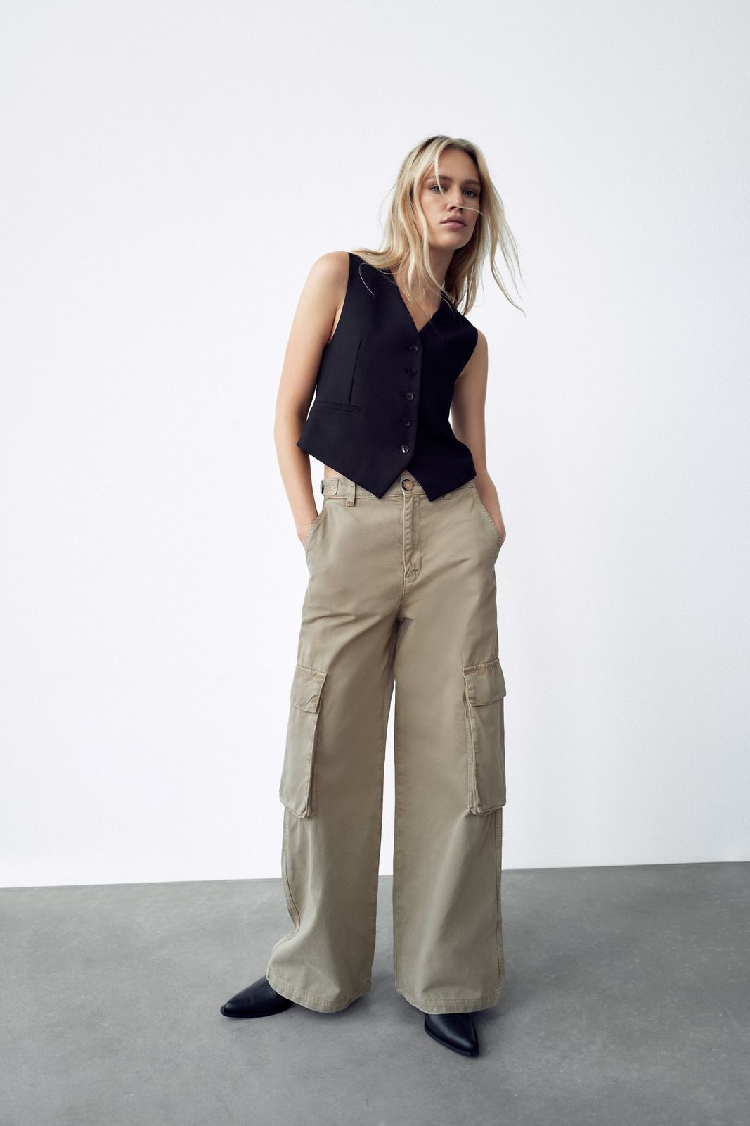 Smart Casual: Khaki Cargos with a Waistcoat and Heels Smart Casual: Khaki Cargos with a Waistcoat and Heels — Khaki Cargo Pants Outfits 2027