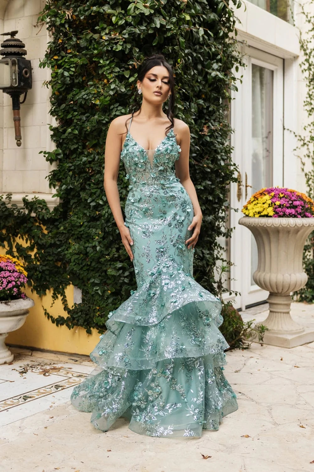 Mint Green Mermaid Dress with Sequins and Ruffled Skirt Mint Green Mermaid Dress with Sequins and Ruffled Skirt — Ruffle Dresses 2027