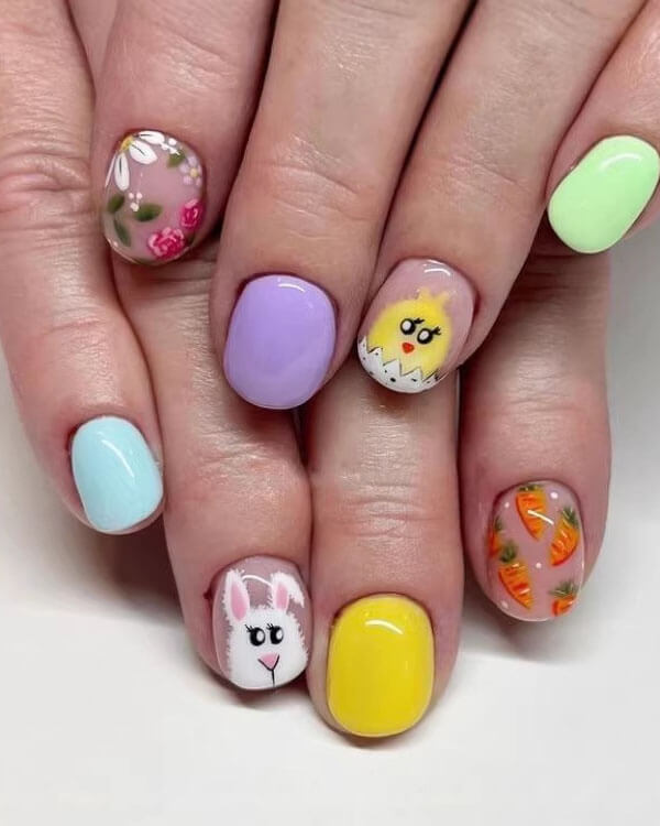 Short Oval Bunny, Chick, and Carrots Short Oval Bunny, Chick, and Carrots — Funny Bunny Nails 2027