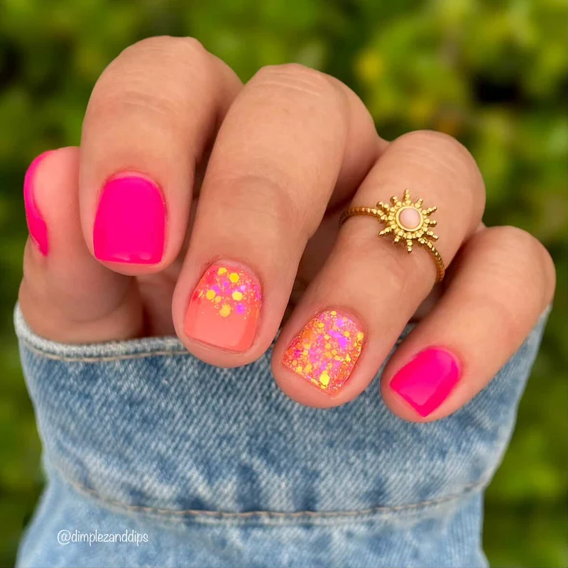 Hot Pink With Glitter Accent — Summer Dip Nails 2027