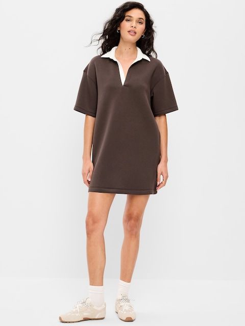 Oversized Dark Brown Polo Dress with White Collar Detail Oversized Dark Brown Polo Dress with White Collar Detail — Polo Dress 2027