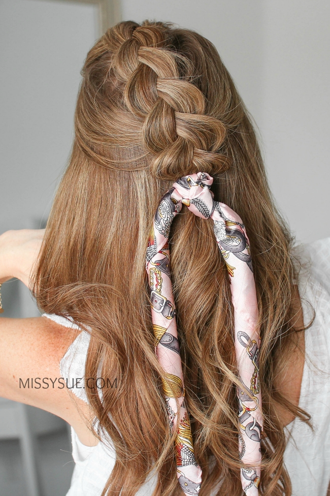 Light Brown Braid With Woven Scarf Light Brown Braid With Woven Scarf — Scarf Hairstyles 2027