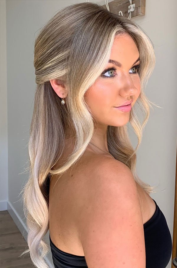 Mid-Back Ash Blonde Half Updo with Waves Mid-Back Ash Blonde Half Updo with Waves — Prom Hairstyles 2027 for Medium Hair