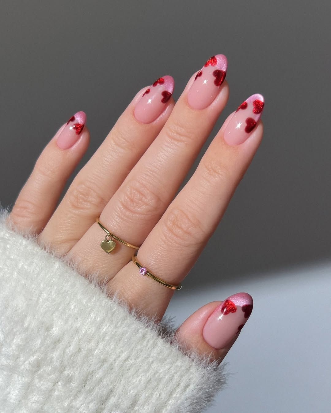 Sheer Pink French Heart Glitter Tips Sheer Pink French Heart Glitter Tips — Anniversary Nails 2027