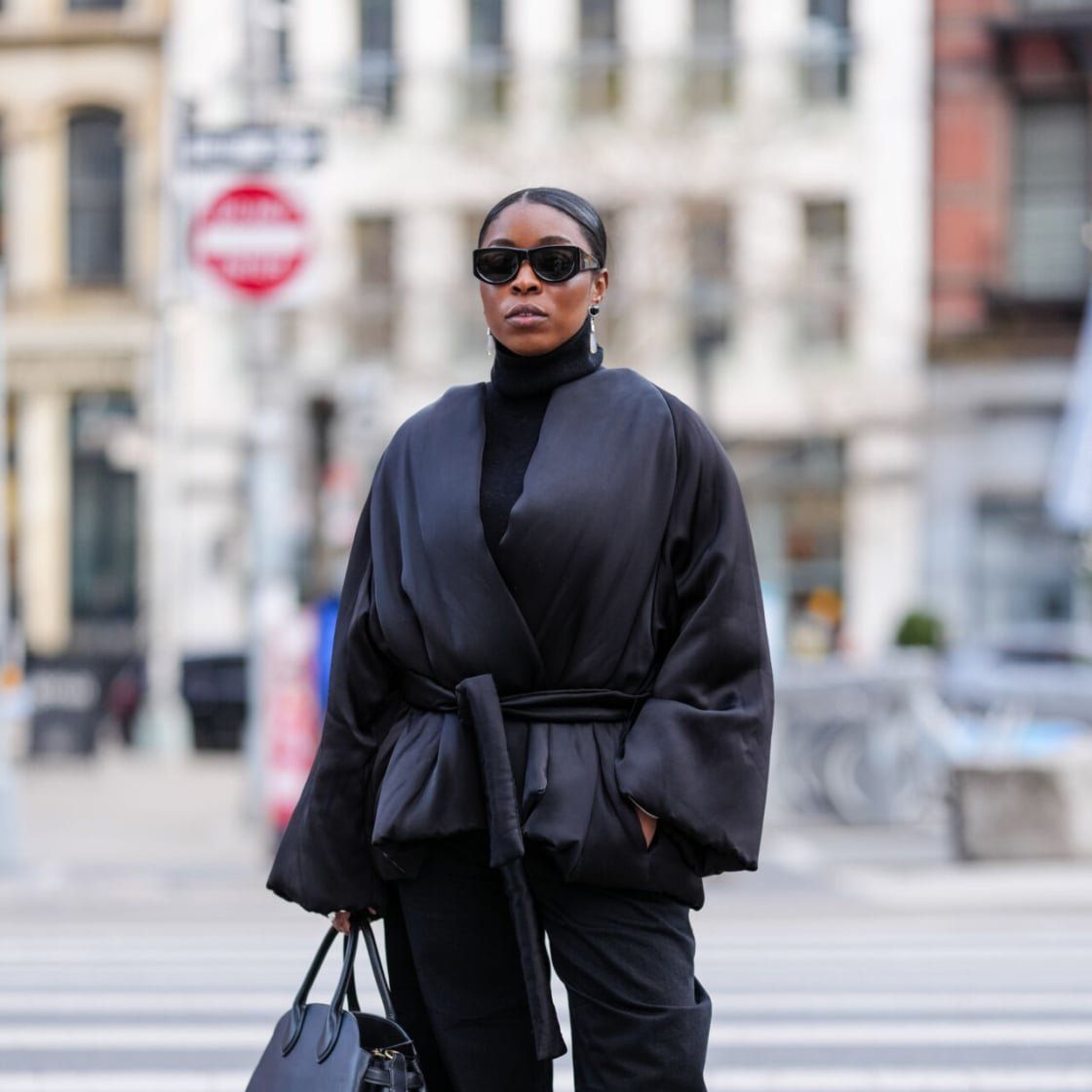 Monochromatic Black Puffer with Satin Sheen — Winter Puffer Jacket Outfits 2027