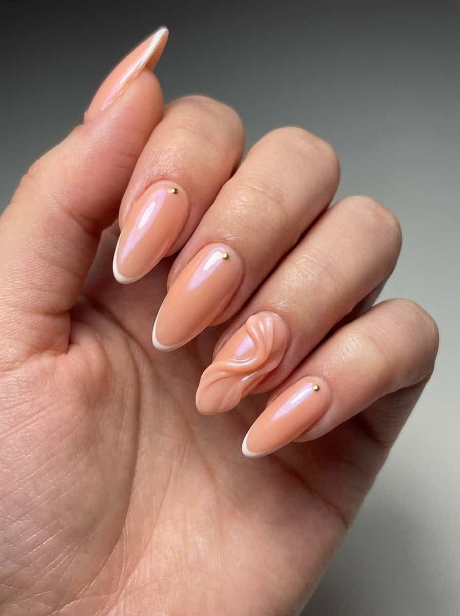 Glossy With Pearlescent Sheen Visual Idea Glossy With Pearlescent Sheen Visual Idea — Peach Almond Nails 2027