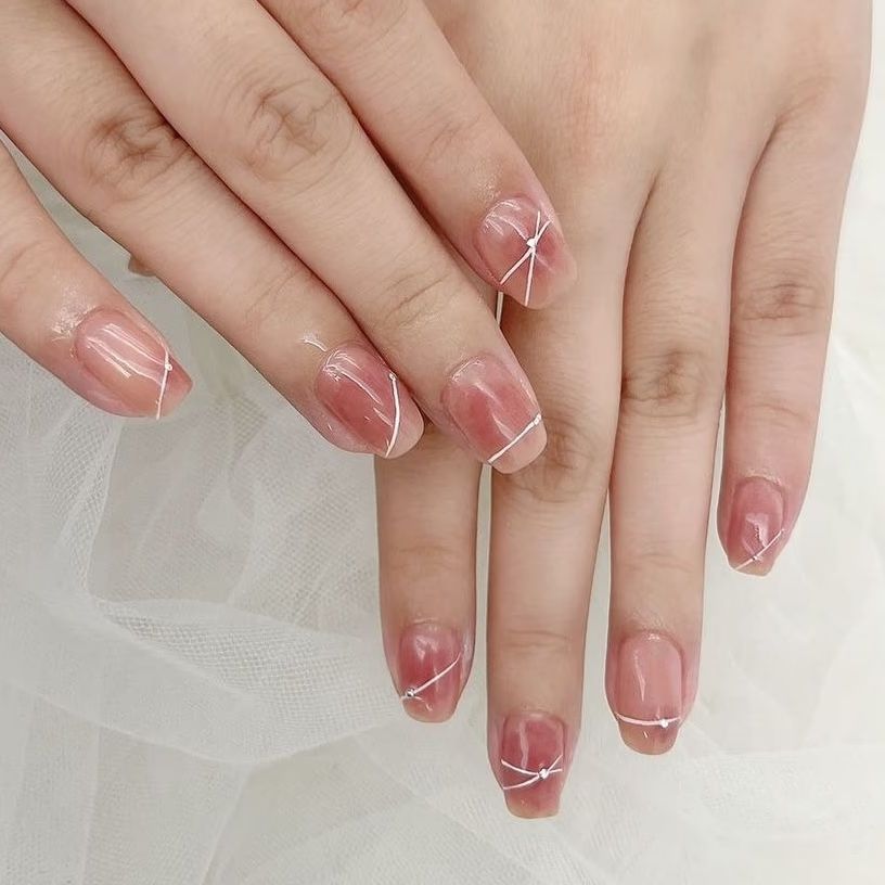 Thin White Lines On Accent Nails Visual Idea Thin White Lines On Accent Nails Visual Idea — Nude Nails 2027 for Mature Hands