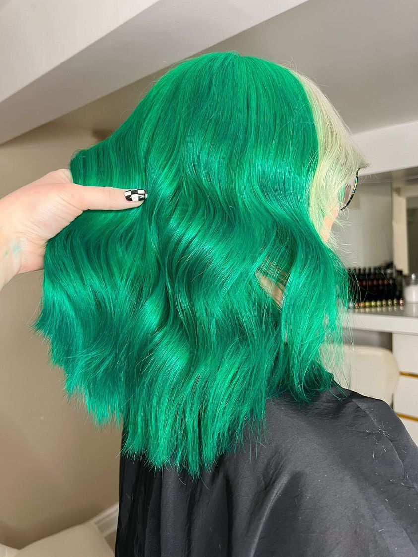 Vivid Green Base With Blonde Sections Visual Idea — Green and Blonde Hair 2027