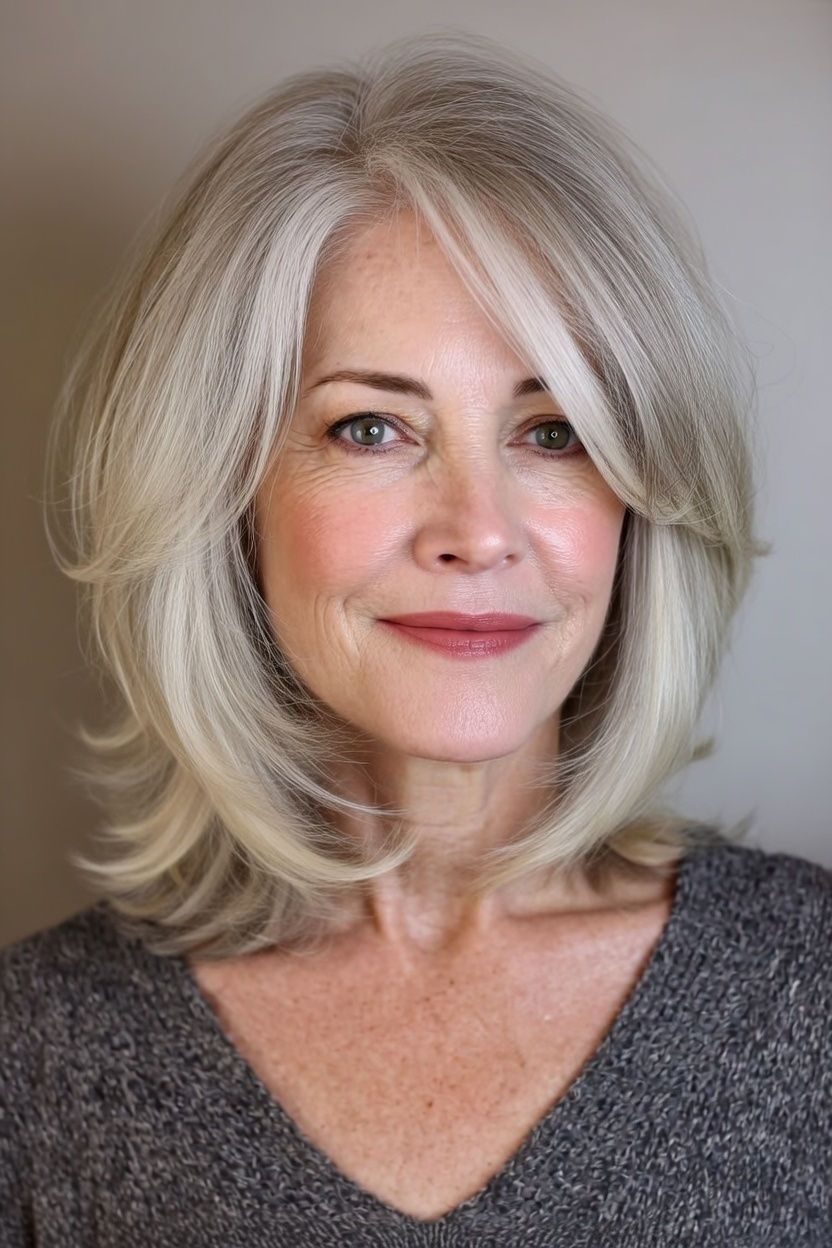 Ash Blonde Layered Lob with Face-Framing Bangs — Low Maintenance Haircuts 2027