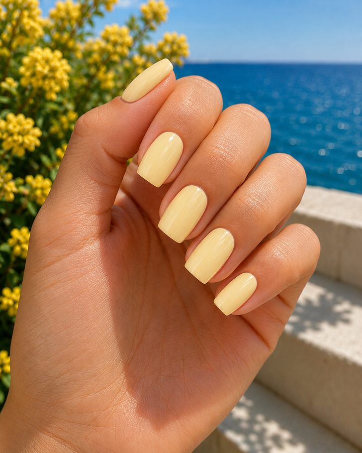 Milky Pale Yellow Glossy Nails — Nude Summer Nails 2027