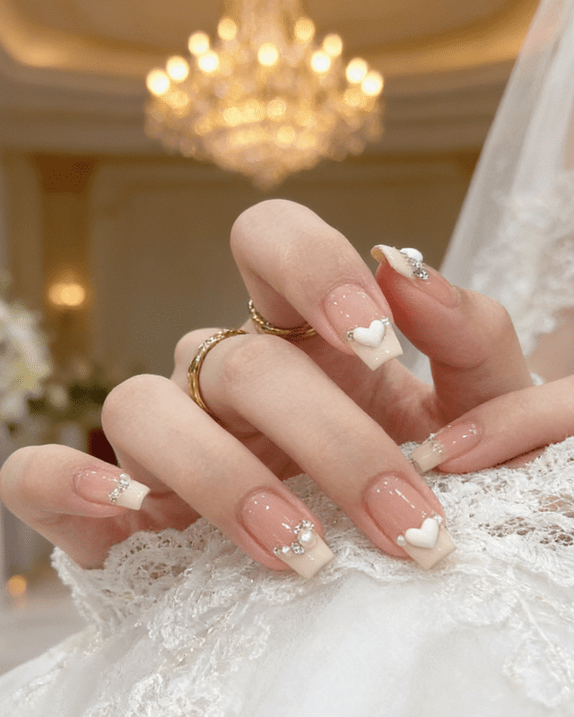 Sheer Pink Nude Heart Rhinestone Sheer Pink Nude Heart Rhinestone — Simple Wedding Nails 2027