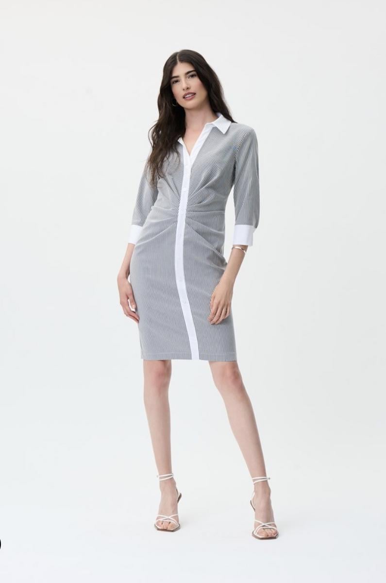 Grey and White Sheath Dress with Contrasting Collar and Cuffs Grey and White Sheath Dress with Contrasting Collar and Cuffs — Striped Dresses 2027
