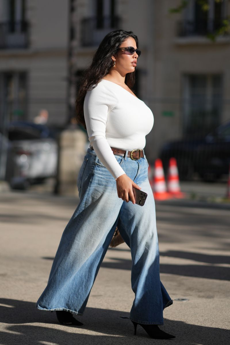 Voluminous Silhouette: Extremely Wide Leg Jeans with a Fitted White Top — Wide Leg Jeans 2027