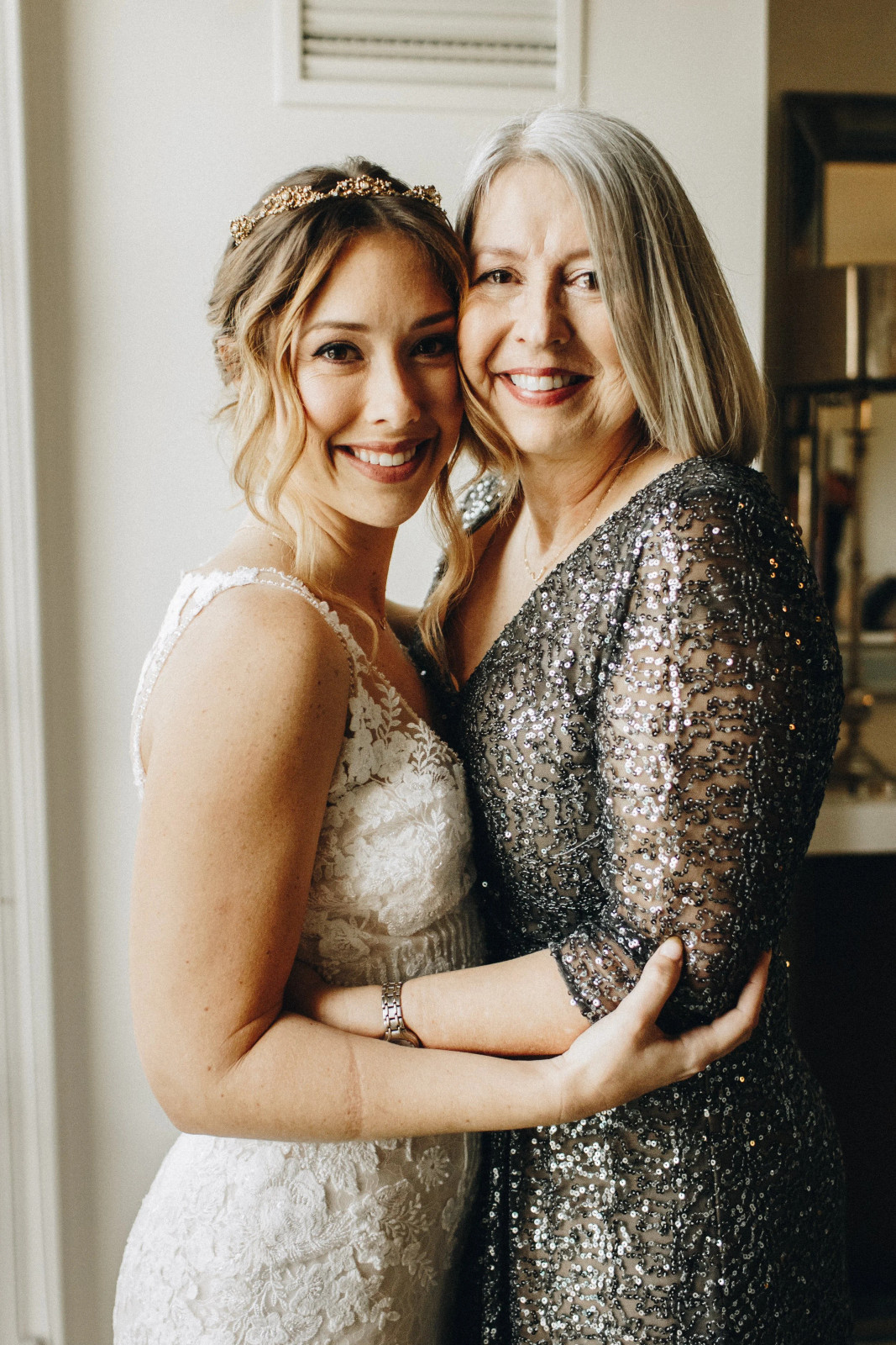Silver Sequined Dress with Mesh Overlay and Gold Headband Silver Sequined Dress with Mesh Overlay and Gold Headband — Grandmother of the Bride Outfits 2027