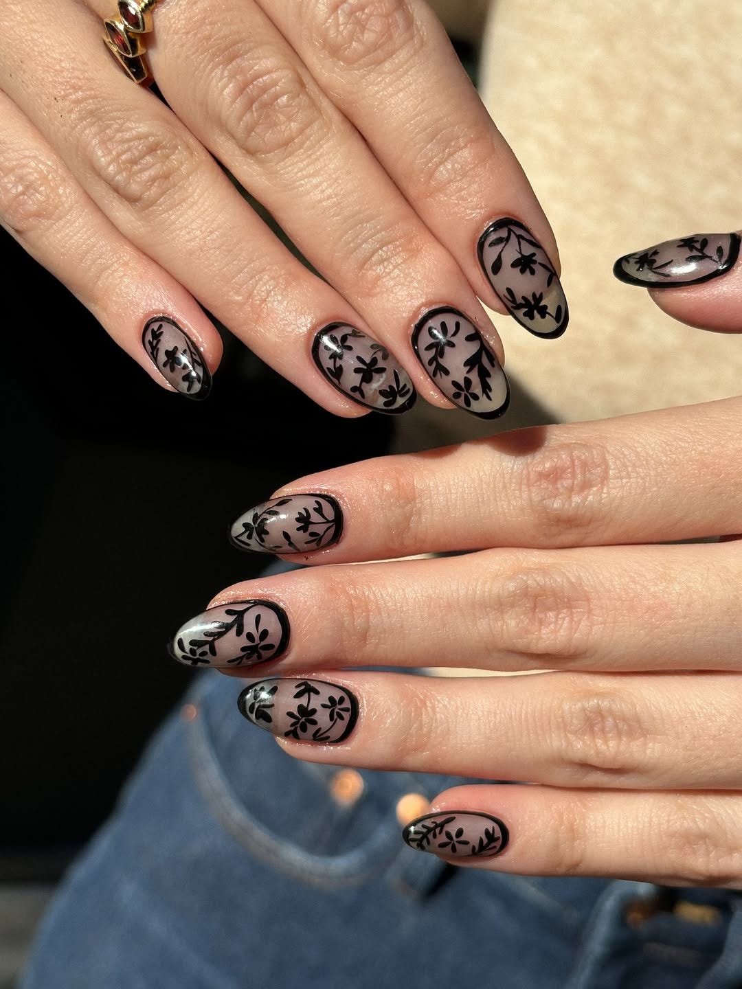 Sheer Nude Base With Black Art Visual Idea Sheer Nude Base With Black Art Visual Idea — Oval Nails 2027