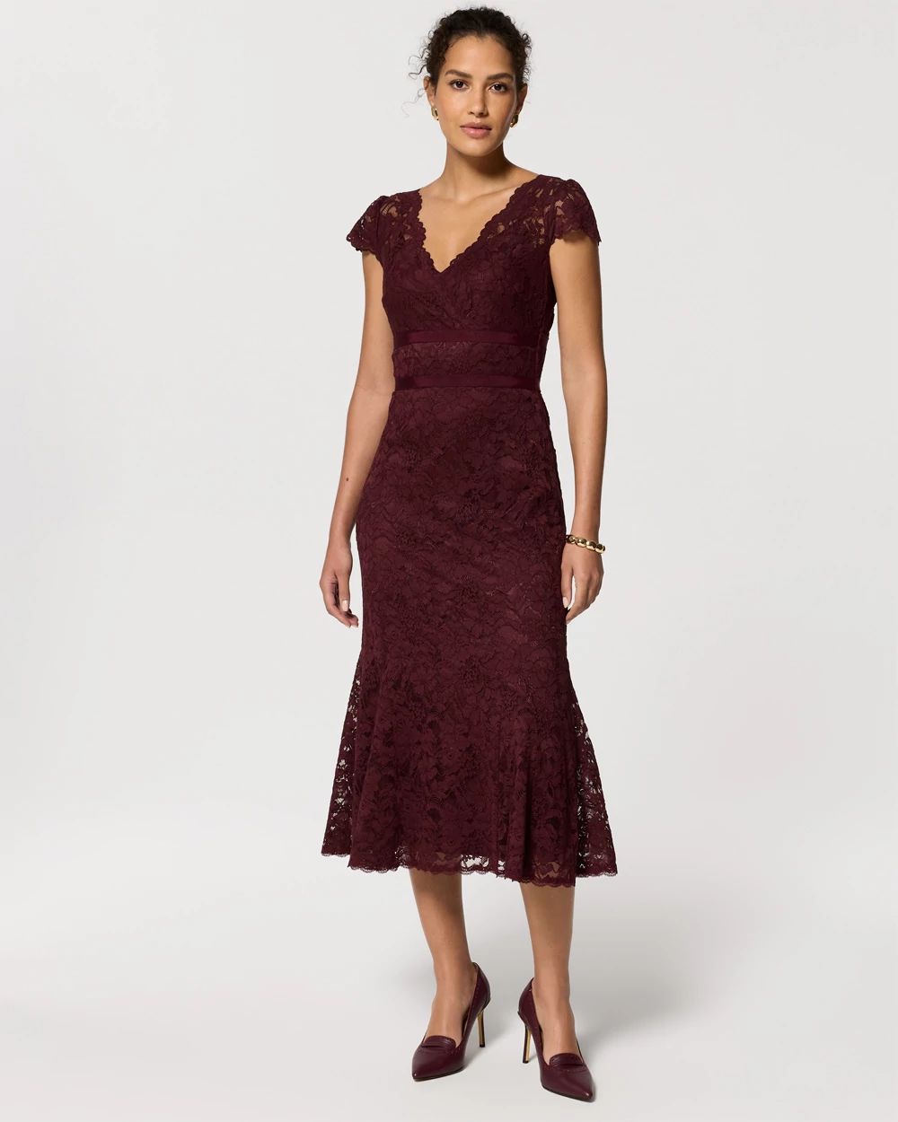 Burgundy Pointed-Toe Pumps Outfit Idea Burgundy Pointed-Toe Pumps Outfit Idea — Wedding Guest Dresses 2027