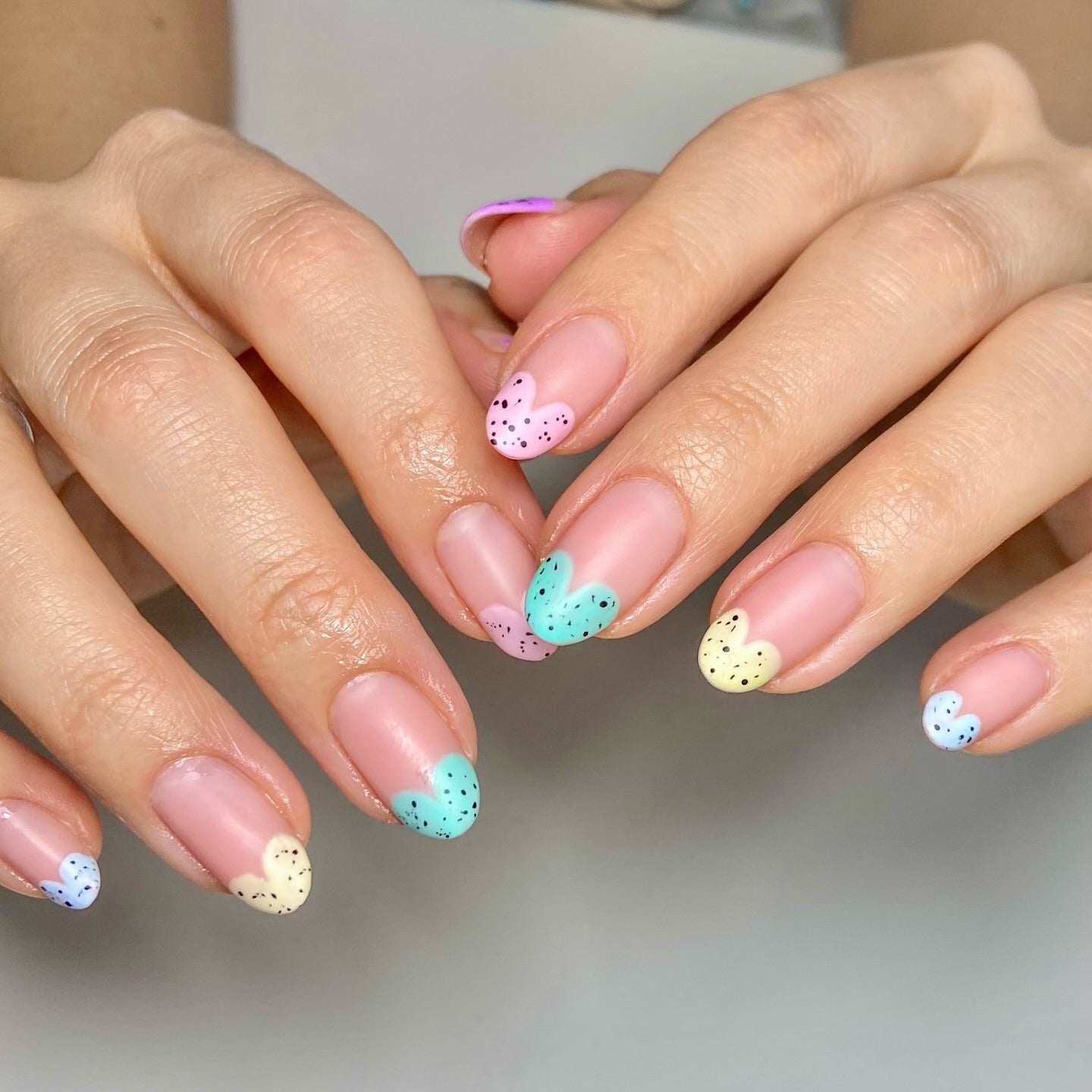 Speckled Egg and Heart Shape French Tips Speckled Egg and Heart Shape French Tips — Easter French Tip Nails 2027