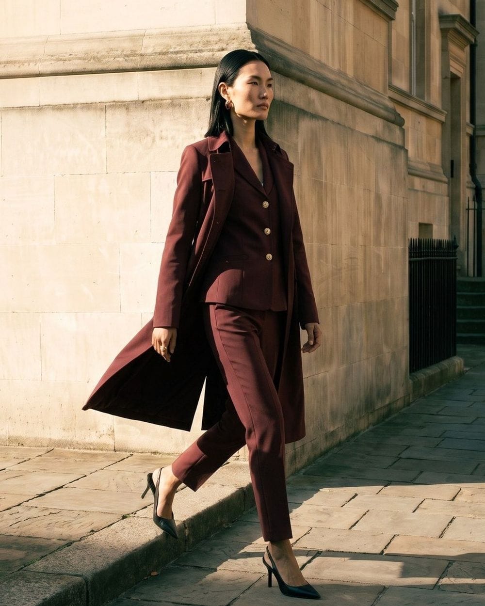 Tailored Burgundy Trench Coat Suit for Professional Settings — Burgundy Outfits 2027