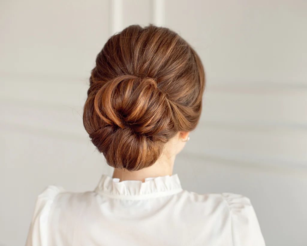 Chin Medium Brown Twisted Low Bun — Graduation Updos 2027