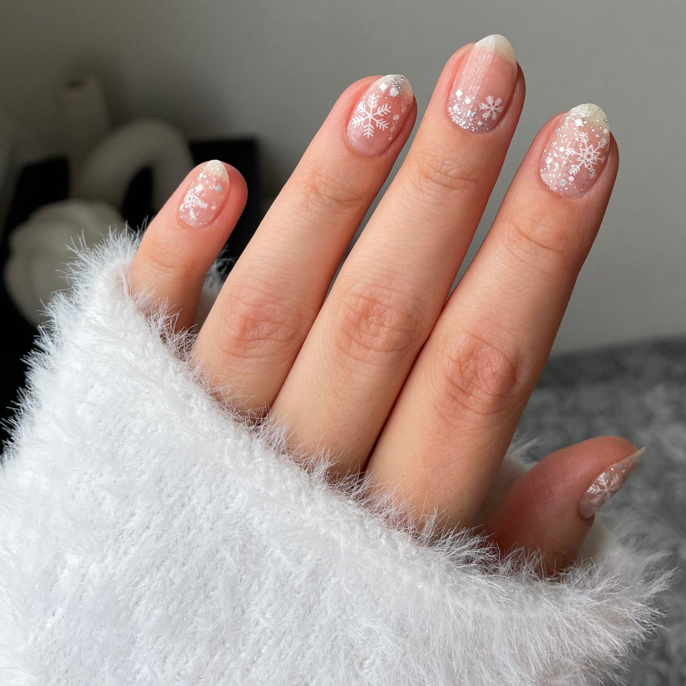 Glossy With Subtle Glitter Visual Idea — White Christmas Nails 2026