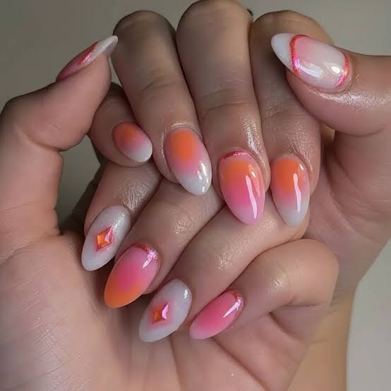 Pink Orange Ombre with Glitter Accents Pink Orange Ombre with Glitter Accents — Summer Ombre Nails 2027
