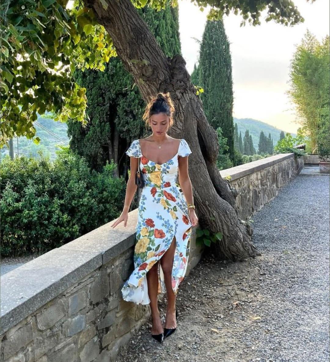 Floral Print Midi Dress with Thigh-High Slit — Tomato Girl Outfits 2027