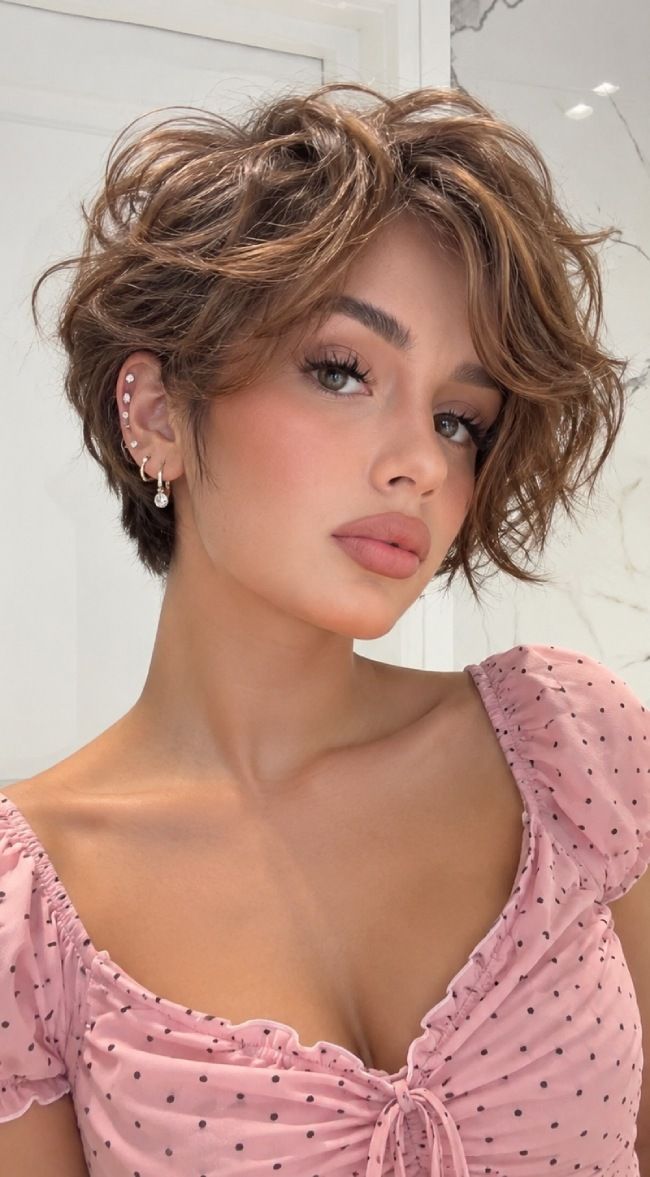Wavy Brown Pixie With Choppy Layers — Pixie 2027 for Heart Face