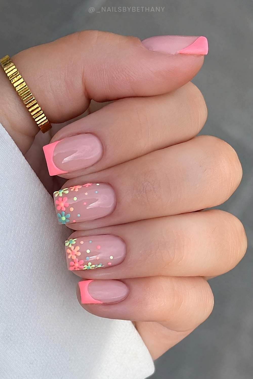 Glossy Coral and Nude Abstract Waves Glossy Coral and Nude Abstract Waves — Short Coral Nails 2027