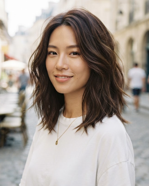 Effortless Dark Brown Lob with Balayage Effortless Dark Brown Lob with Balayage — Hairstyles 2027 for Fine Hair