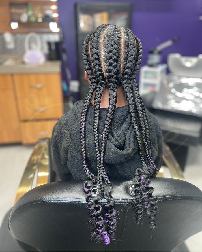 Long Black Braids With Purple Accents — Kids Braids 2027