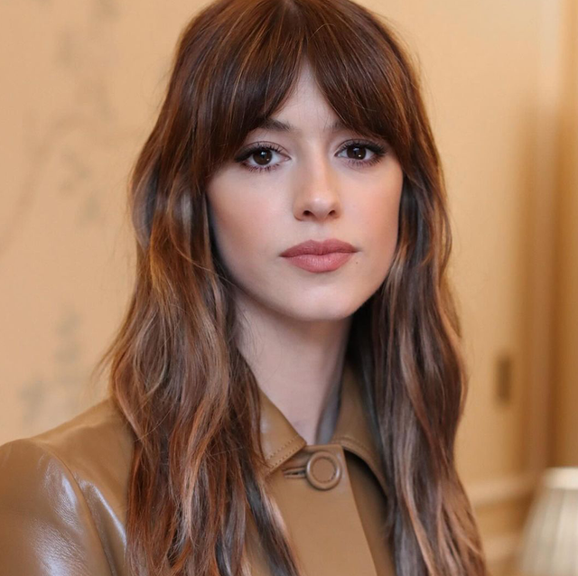 Shoulder Length Medium Brown With Soft Caramel Highlights And Full Bangs Shoulder Length Medium Brown With Soft Caramel Highlights And Full Bangs — Fall Hair Colors 2026