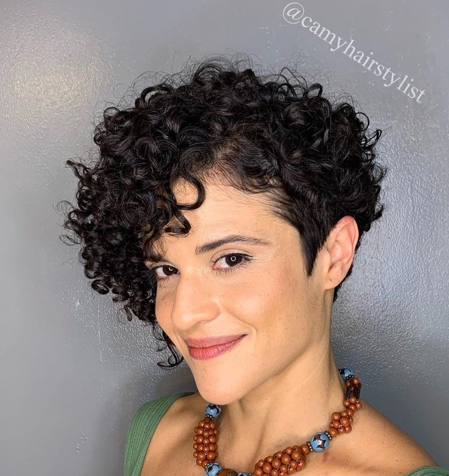 Asymmetrical Black Curly Pixie Asymmetrical Black Curly Pixie — Pixie 2027 for Curly Hair