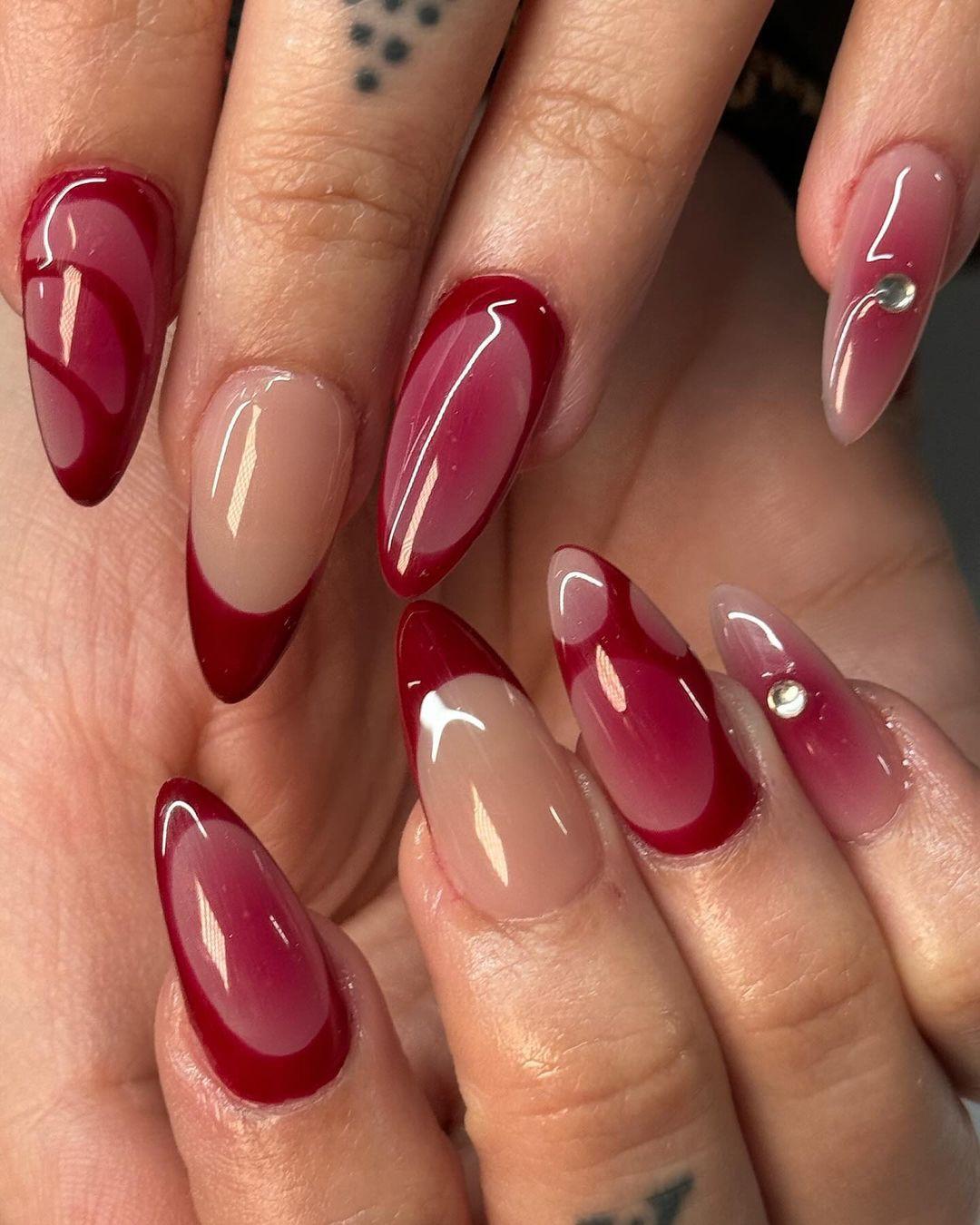 Gradient Red and Pink Swirls with Rhinestones Gradient Red and Pink Swirls with Rhinestones — Pink and Red Nails 2027