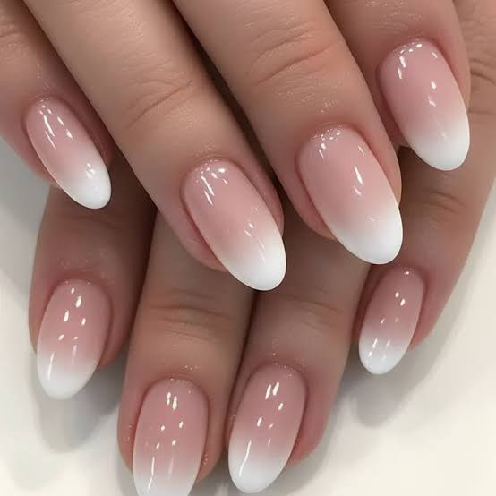 Seamless Pink to White Ombre Oval Nails Seamless Pink to White Ombre Oval Nails — Classy Wedding Nails 2027