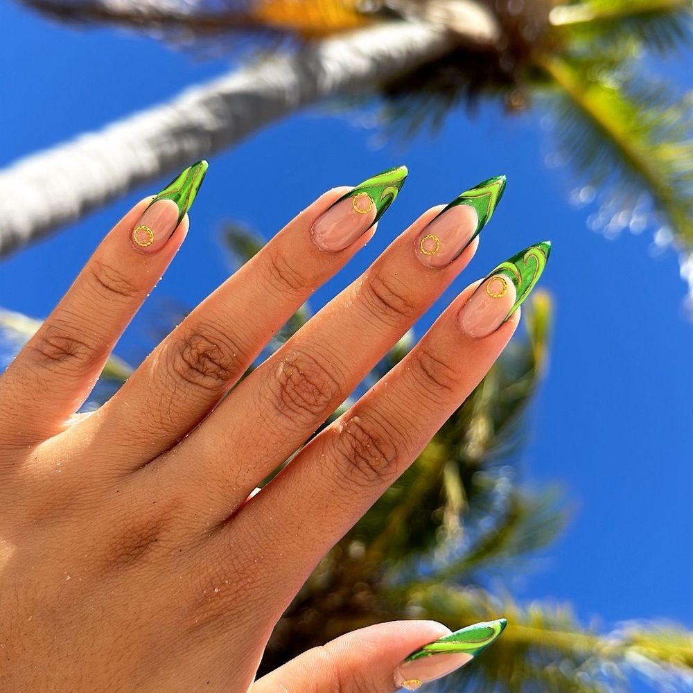 Green Abstract French Stiletto Nails Green Abstract French Stiletto Nails — Miami Nails 2027